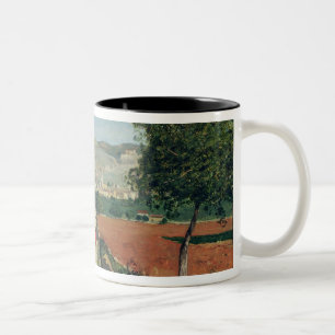 Landschap in de provincie tweekleurige koffiemok