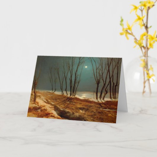 Landschap in de winter bij maanlicht, beeldende ku kaart (Gele Bloem)