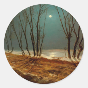 Landschap in de winter bij maanlicht door Carl Ble Ronde Sticker