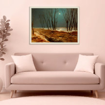 Landschap in de winter bij maanlicht, winterkunst