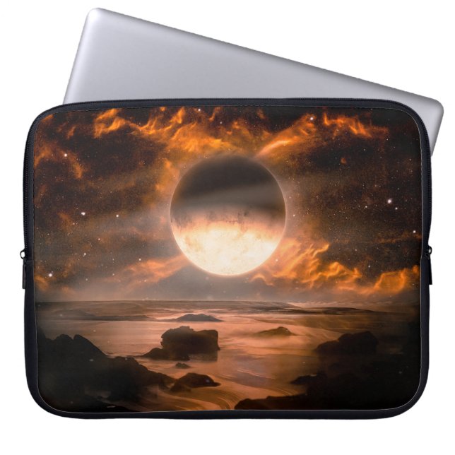 Landschap in een fantasievreemde planeet met een v laptop sleeve (Voorkant)