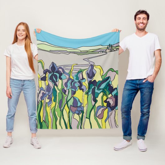 Landschap in glas-in-loodstijl fleece deken (In situ)