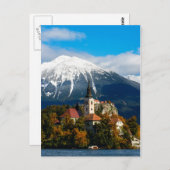 Landschap in het meer van Bled in de herfst Briefkaart (Voorkant / Achterkant)