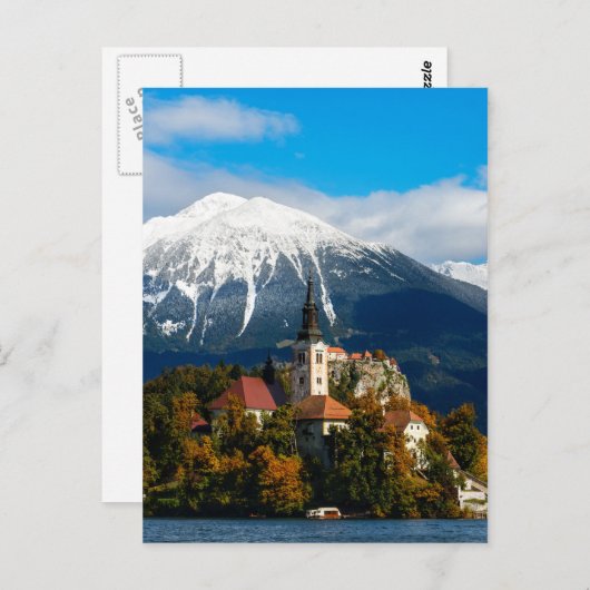 Landschap in het meer van Bled in de herfst Briefkaart (Voorkant / Achterkant)