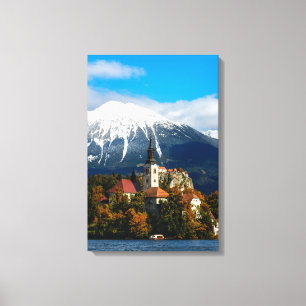 Landschap in het meer van Bled in de herfst Canvas Afdruk