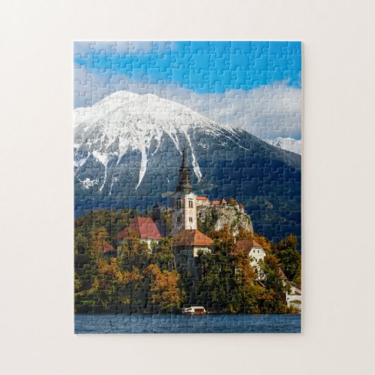 Landschap in het meer van Bled in de herfst Legpuzzel (Verticaal)