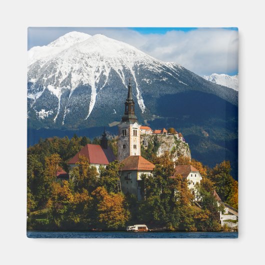 Landschap in het meer van Bled in de herfst Magneet (Voorkant)