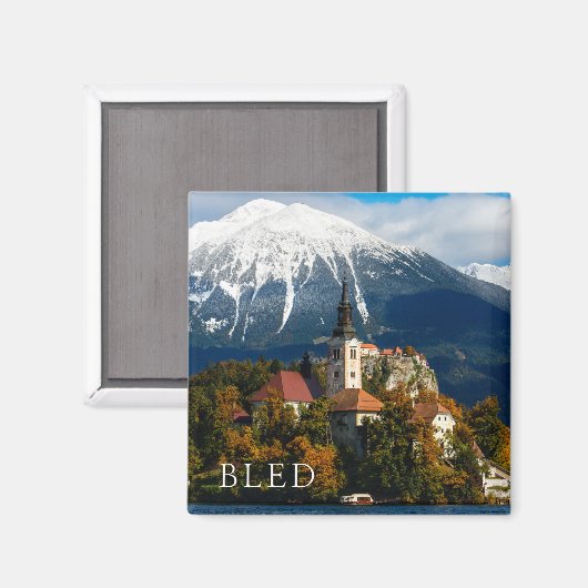 Landschap in het meer van Bled in de herfst Magneet (Voorkant / Achterkant)