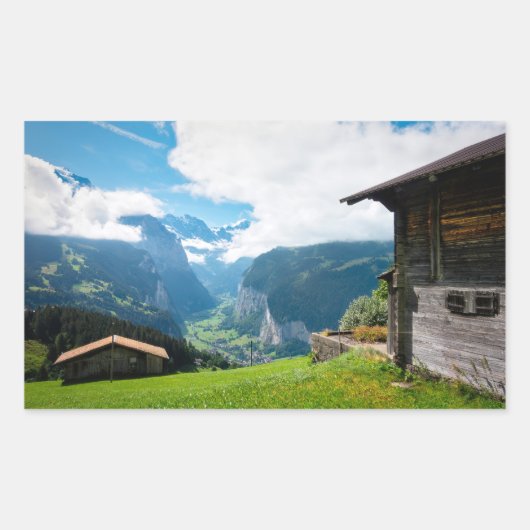 Landschap in Lauterbrunnen vallei in Zwitserland Rechthoekige Sticker (Voorkant)