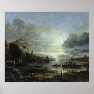 Landschap in Moonlight Poster