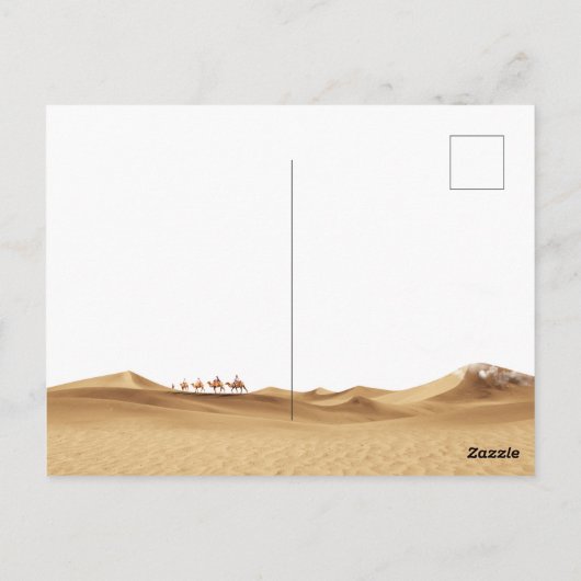 Landschap kameel woestijn decor zonneschijn droog briefkaart (Achterkant)