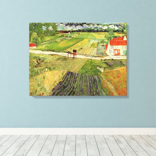 Landschap, koets en trein van Vincent van Gogh Canvas Afdruk (Insitu (Houten vloer))