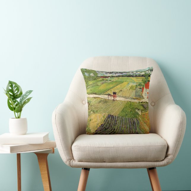 Landschap, koets en trein van Vincent van Gogh Kussen (Stoel)