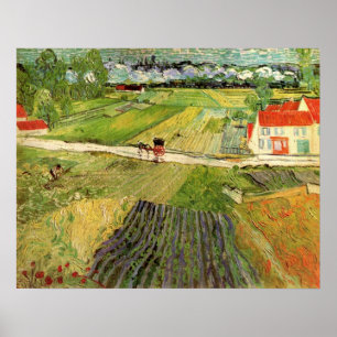 Landschap, koets en trein van Vincent van Gogh Poster