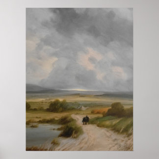 landschap, kunst, olieverschilderen, poster