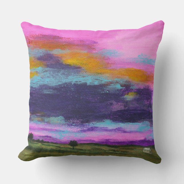Landschap Kunst Schilder Roze Zonnevaste Kleine Bo Kussen (Voorkant)