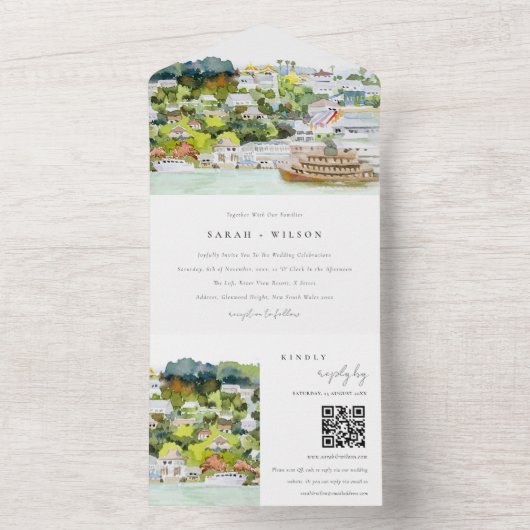 Landschap Landschap Landschap Wuwen QR-code All In One Uitnodiging (Binnen)