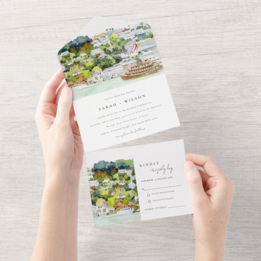 Landschap Landschap Wuwschap Elegant rivier Cruise All In One Uitnodiging (Afscheurbaar)