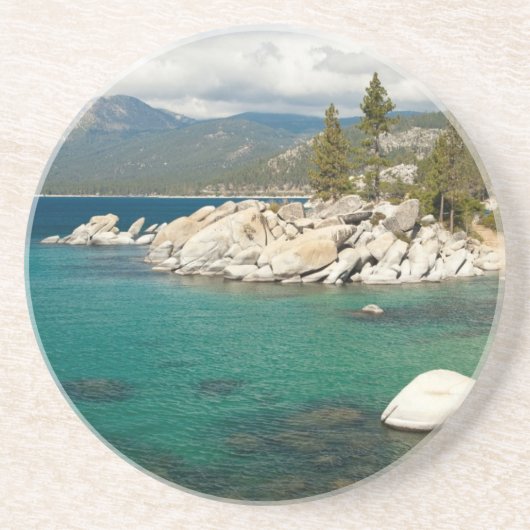 Landschap meer zandsteen onderzetter (Voorkant)