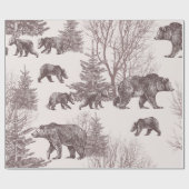 Landschap met beren, kubs, winterbomen en fit cadeaupapier (Vlak)