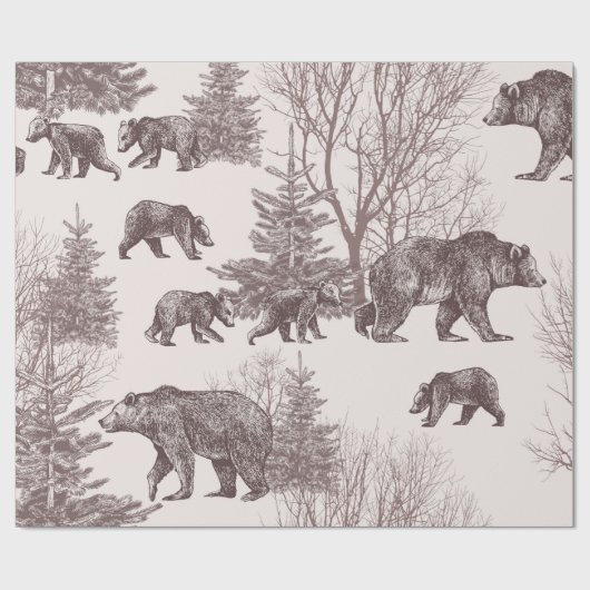 Landschap met beren, kubs, winterbomen en fit cadeaupapier (Vlak)