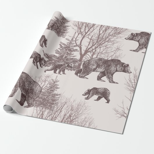 Landschap met beren, kubs, winterbomen en fit cadeaupapier (Uitgerold)