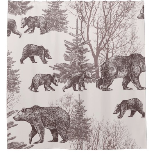 Landschap met beren, kubs, winterbomen en fit douchegordijn (Voorkant)