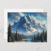 Landschap met bergen, bomen en meer, briefkaart (Voorkant / Achterkant)