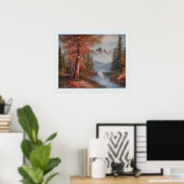 Landschap met bergen en waterval poster (Thuiskantoor)