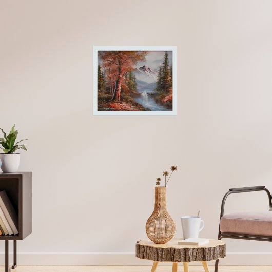 Landschap met bergen en waterval poster (Woonkamer 3)
