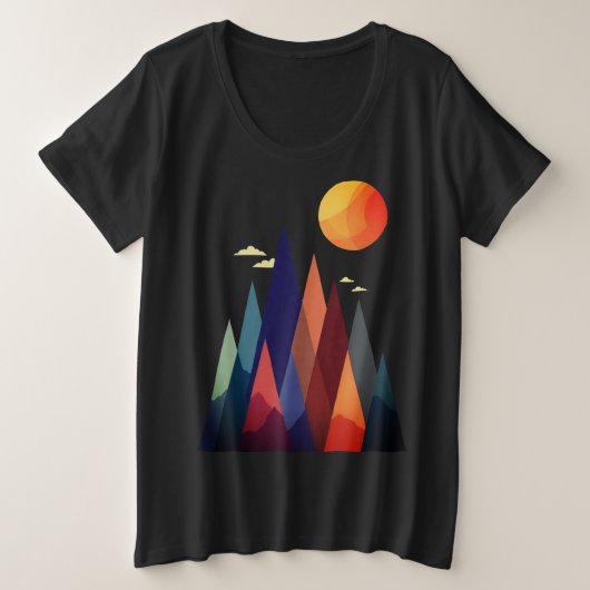Landschap met bergen en zon grote maat t-shirt (Design voorkant)