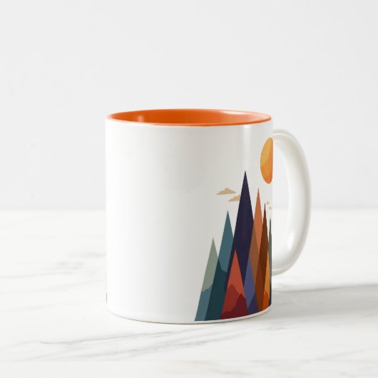 Landschap met bergen en zon tweekleurige koffiemok (Voorkant rechts)