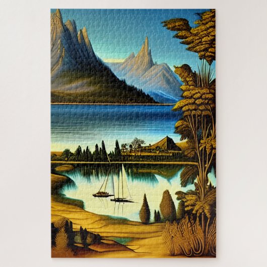 Landschap met bergen kunst legpuzzel (Verticaal)
