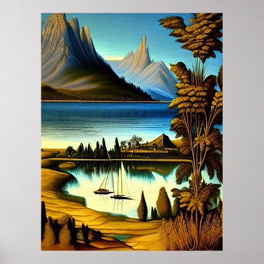 Landschap met bergen kunst poster (Voorkant)