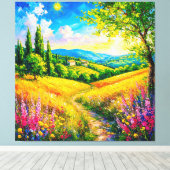 Landschap met bloemen canvas afdruk (Insitu (Houten vloer))