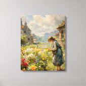 Landschap met bloemen en een meisje | canvas afdruk (Voorkant)