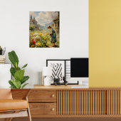 Landschap met bloemen en een meisje | canvas afdruk