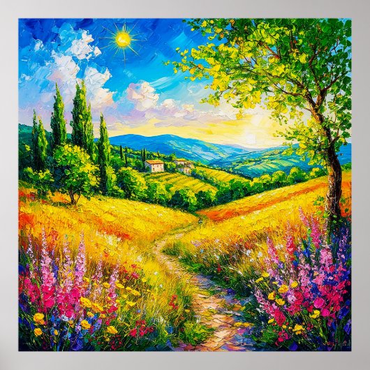 Landschap met bloemen op het platteland poster (Voorkant)