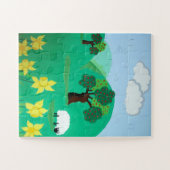 landschap met bomen heuvels blauwe lucht en schaap legpuzzel (Horizontaal)