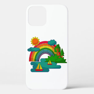 Landschap met bootreis onder zon wolken en regenbo Case-Mate iPhone case