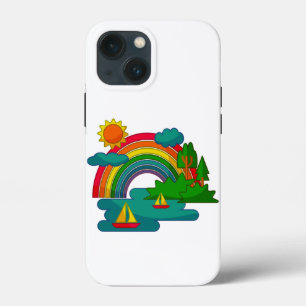 Landschap met boten onder zon wolken en regenboog Case-Mate iPhone case