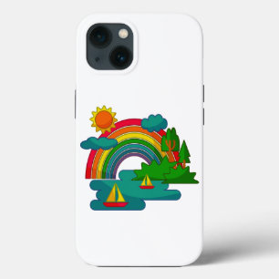 Landschap met boten onder zon wolken en regenboog Case-Mate iPhone case