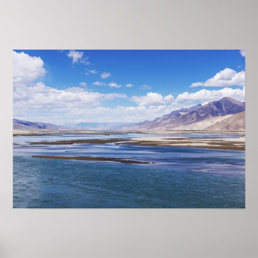 Landschap met Brahmaputra rivier en bergen - Tibet Poster (Voorkant)
