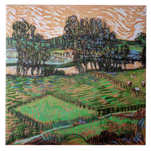Landschap met brug over de Oise Tegeltje