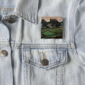 Landschap met brug over de Oise (van Gogh) Vierkante Button 5,1 Cm (In situ)
