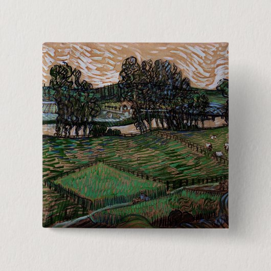 Landschap met brug over de Oise (van Gogh) Vierkante Button 5,1 Cm (Voorkant)