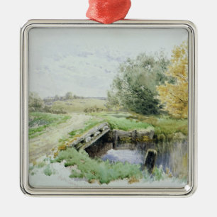 Landschap met brug over een stroom metalen ornament