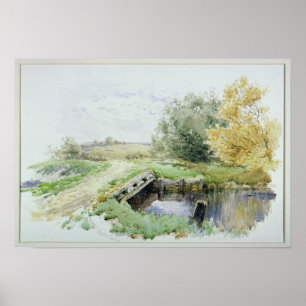 Landschap met brug over een stroom poster