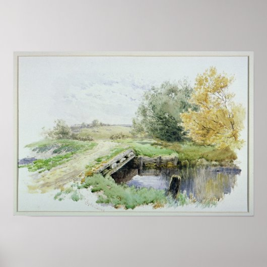 Landschap met brug over een stroom poster (Voorkant)