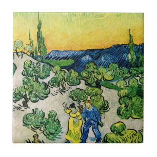 Landschap met Couple Waling door Vincent van Gogh Tegeltje